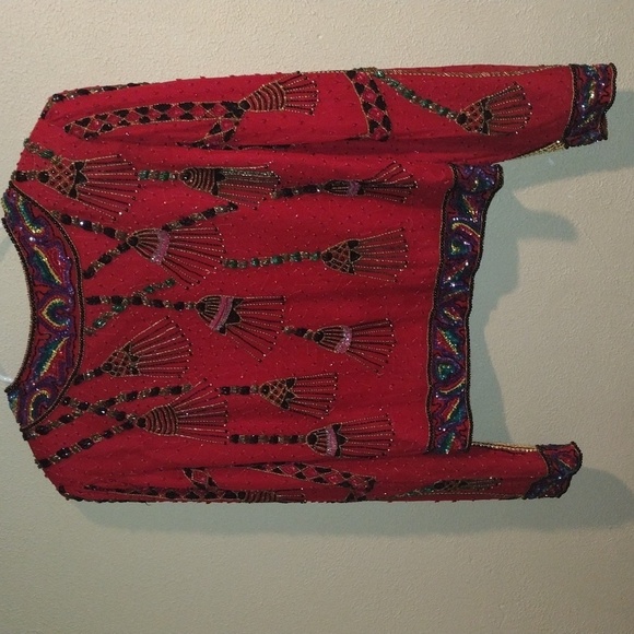 Beautiful Vintage Lawrence Kagar Heavily beaded 100% Silk Shell 80's Egyptian L - Picture 8 of 8